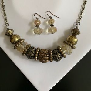 Beaded Gold-Tone Necklace & Earring Set